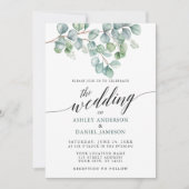 Invitation Calligraphie mariage Aquarelle Eucalyptus Vert (Devant)