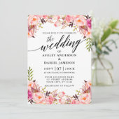 Invitation Calligraphie mariage Aquarelle rose Blush Floral (Debout devant)