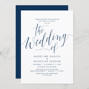 Invitation Calligraphie Mariage, bleu marine, avec des famill