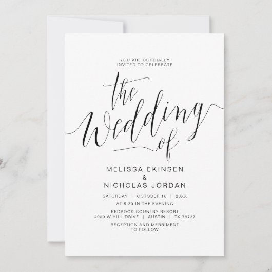 Invitation Calligraphie mariage, Décontracté noir simple (Devant)