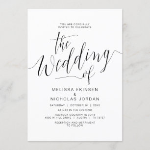 Invitation Calligraphie Mariage, Décontracté noir simple