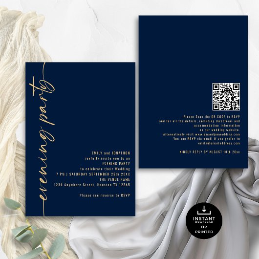 Invitation Calligraphie Mariage d'or de la Marine QR