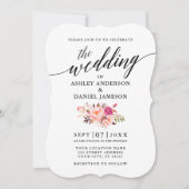 Invitation Calligraphie Mariage floral rose (Devant)