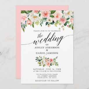 Invitation Calligraphie Mariage floral rose