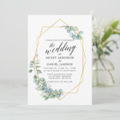 Invitation Calligraphie Mariage Gold Frame Eucalyptus Vert (Debout devant)