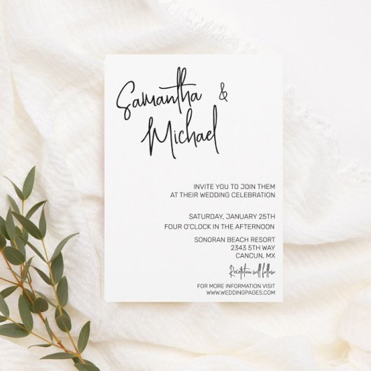 Invitation Calligraphie Mariage Minimaliste Simple 