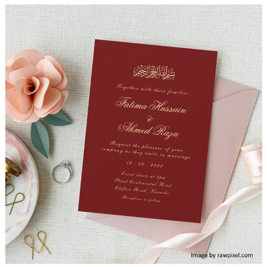 Invitation Calligraphie Mariage musulman musulman rouge