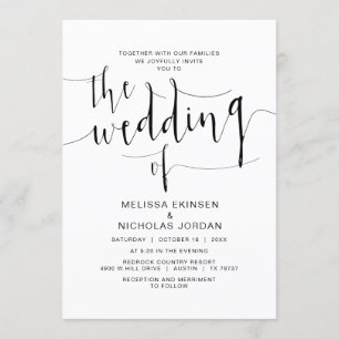 Invitation Calligraphie Mariage, Noir Simple, Avec Familles