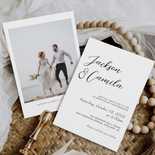 Invitation Calligraphie Mariage photo noir et blanc