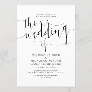 Invitation Calligraphie Mariage, script noir simple,
