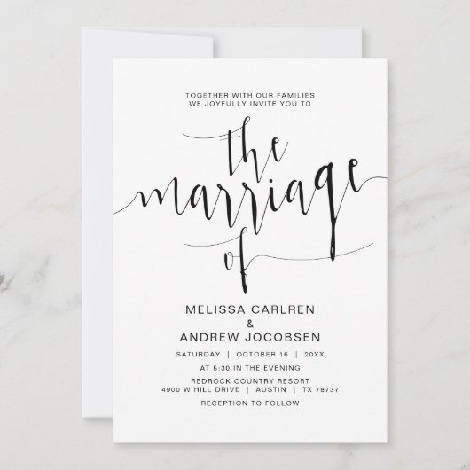 Invitation Calligraphie Mariage, Simple Script Noir, Mariage (Devant)
