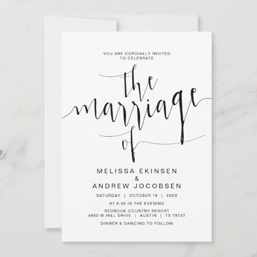 Invitation Calligraphie Mariage simple, Script noir, Mariage (Devant)