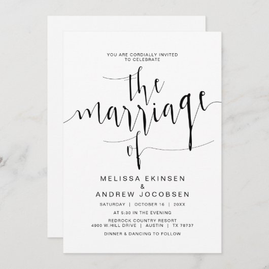 Invitation Calligraphie Mariage simple, Script noir, Mariage (Devant / Derrière)