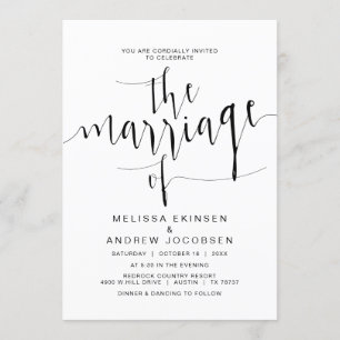 Invitation Calligraphie Mariage simple, Script noir, Mariage
