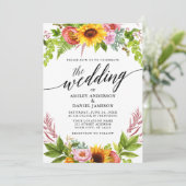 Invitation Calligraphie mariage Sunflower Boho Floral (Debout devant)