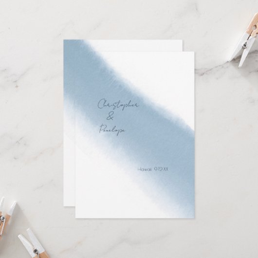 Invitation Calligraphie minimale Couleur d'eau bleue Enregist (Devant/Arrière en situation)