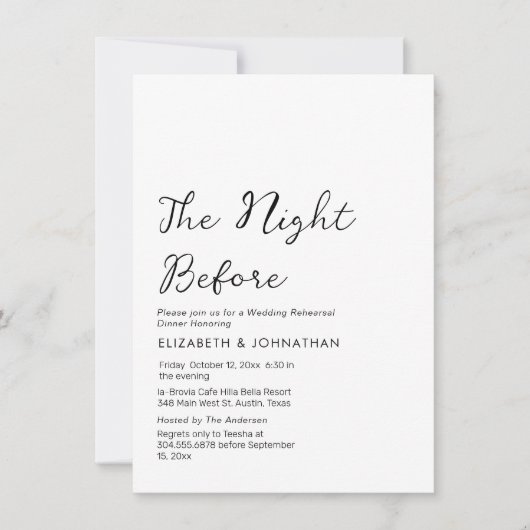 Invitation Calligraphie Minimale La Nuit Avant L'Invitation (Devant)