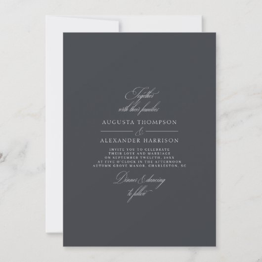 Invitation Calligraphie minimale Mariage classique gris foncé (Devant)