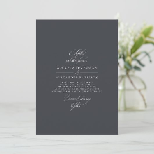 Invitation Calligraphie minimale Mariage classique gris foncé (Debout devant)