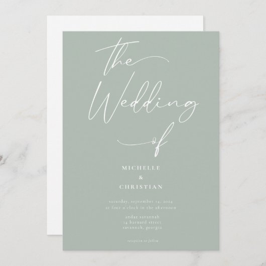 Invitation Calligraphie minimale Mariage d'éclairage solide (Devant / Derrière)