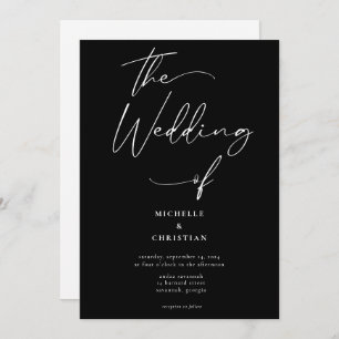 Invitation Calligraphie minimale Mariage noir blanc solide