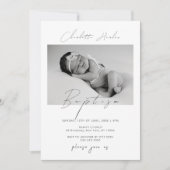 Invitation Calligraphie minimale moderne Bébé Photo Baptême (Devant)