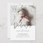 Invitation Calligraphie minimale moderne Dédication photo béb (Devant)