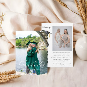 Invitation Calligraphie minimale moderne Photo Twin Graduatio