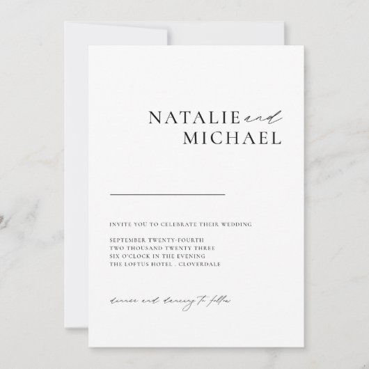 Invitation Calligraphie minimale simple en un seul Mariage (Devant)