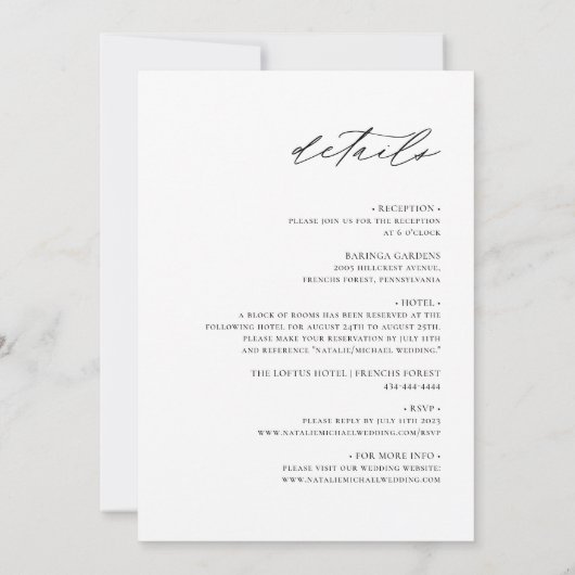 Invitation Calligraphie minimale simple en un seul Mariage (Dos)