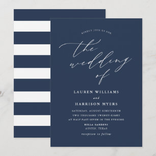 Invitation Calligraphie Minimaliste Bleu Nuit   Mariage