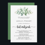Invitation Calligraphie minimaliste Eucalyptus Bat mitzvah<br><div class="desc">Cette calligraphie minimaliste eucalyptus invitation bat mitzvah est parfait pour un bat mitzvah rustique. Le design est composé d'eucalyptus vert aquarelle peint à la main,  d'une beauté naturelle inspirante.</div>
