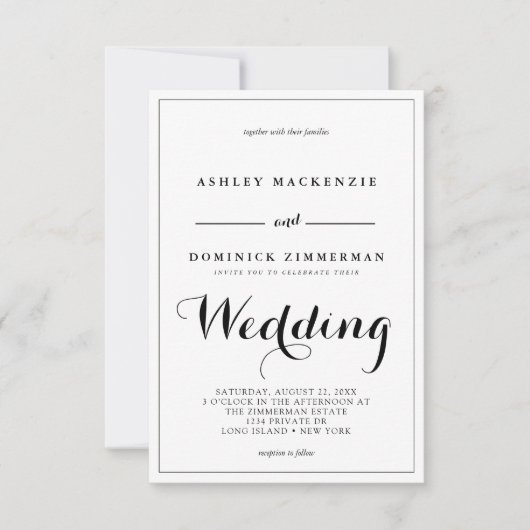 Invitation Calligraphie minimaliste Mariage frontière noire (Devant)