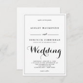 Invitation Calligraphie minimaliste Mariage frontière noire (Devant / Derrière)