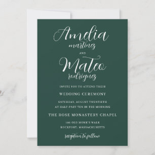 Invitation Calligraphie minimaliste Mariage vert émeraude