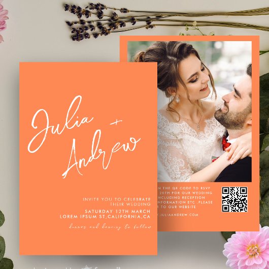 Invitation Calligraphie minimaliste moderne Code QR Mariage p