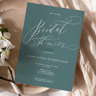 Invitation Calligraphie minimaliste turquoise foncée douche n