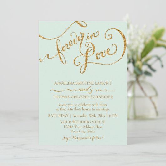 Invitation Calligraphie Mint Script Forever Love Parties scin (Debout devant)