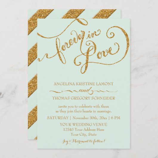 Invitation Calligraphie Mint Script Forever Love Parties scin (Devant / Derrière)