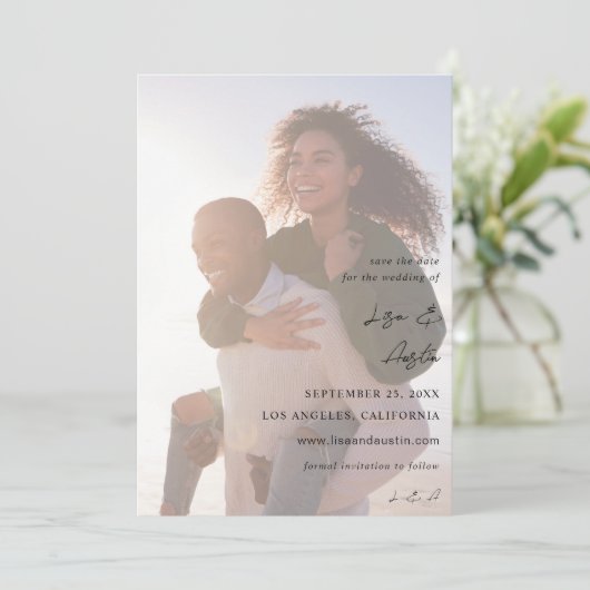 Invitation Calligraphie MOD avec Duo Photo Enregistrer la dat (Debout devant)