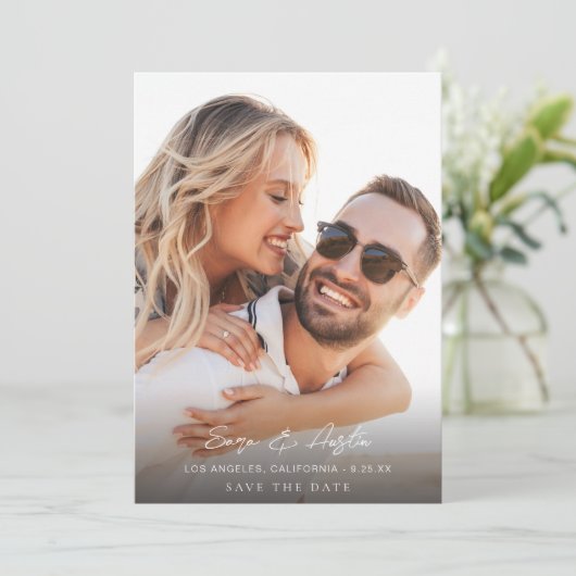 Invitation Calligraphie MOD Photo Vertical Enregistrer la dat (Debout devant)