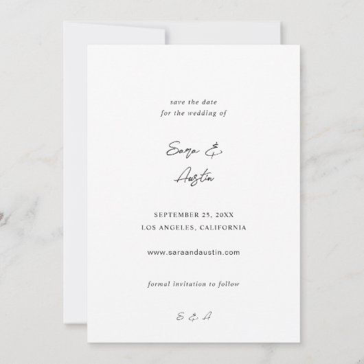 Invitation Calligraphie MOD Photo Vertical Enregistrer la dat (Dos)