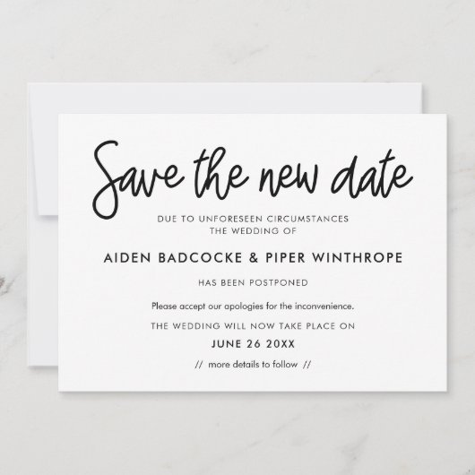 Invitation Calligraphie moderne Annonce de nouvelle date de m (Devant)