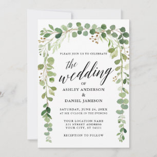 Invitation Calligraphie moderne Aquarelle Mariage botanique