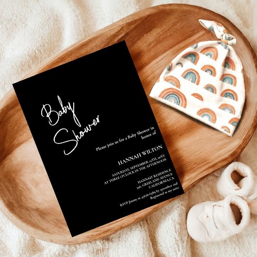 Invitation Calligraphie moderne baby shower noir et blanc