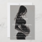 Invitation Calligraphie moderne Baby shower photo noir blanc (Devant)