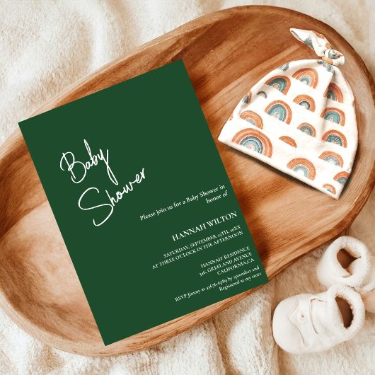 Invitation Calligraphie moderne baby shower vert émeraude