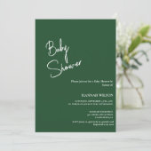 Invitation Calligraphie moderne baby shower vert émeraude (Debout devant)