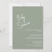 Invitation Calligraphie moderne baby shower vert sauge (Devant)