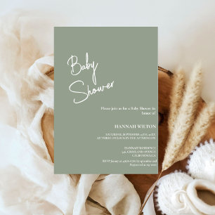 Invitation Calligraphie moderne baby shower vert sauge